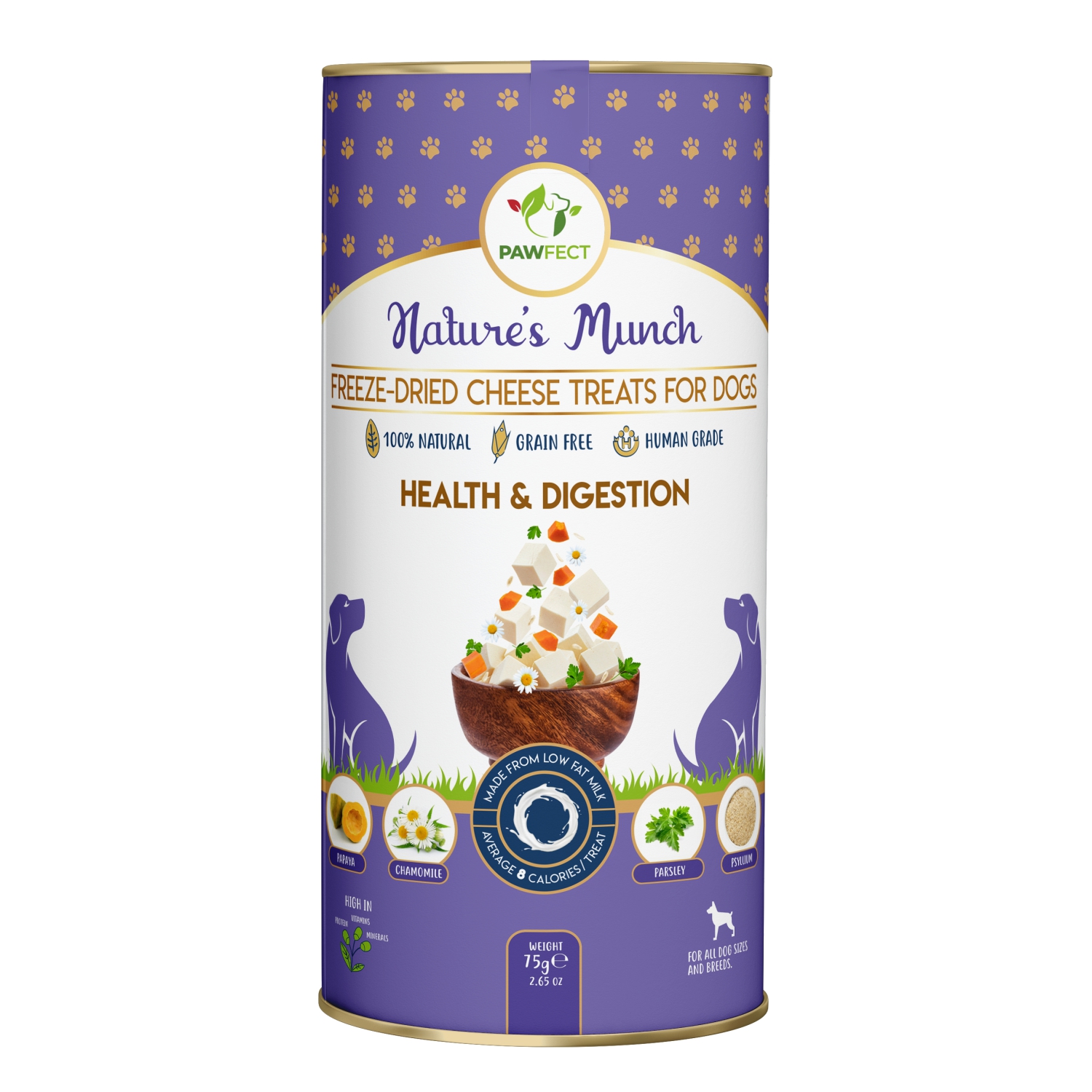 Functionele Freeze Dried hondensnack Gezondheid en Spijsvertering 75 gr. productfoto